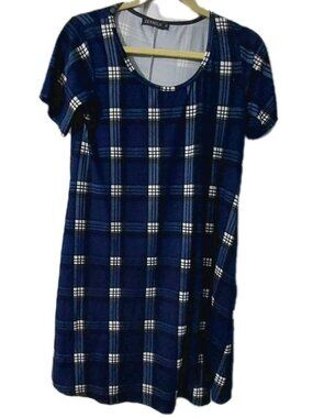 Zennilo Dress Size Small Blue Multicolor Plaid Short Sleeve Tunic With Pockets